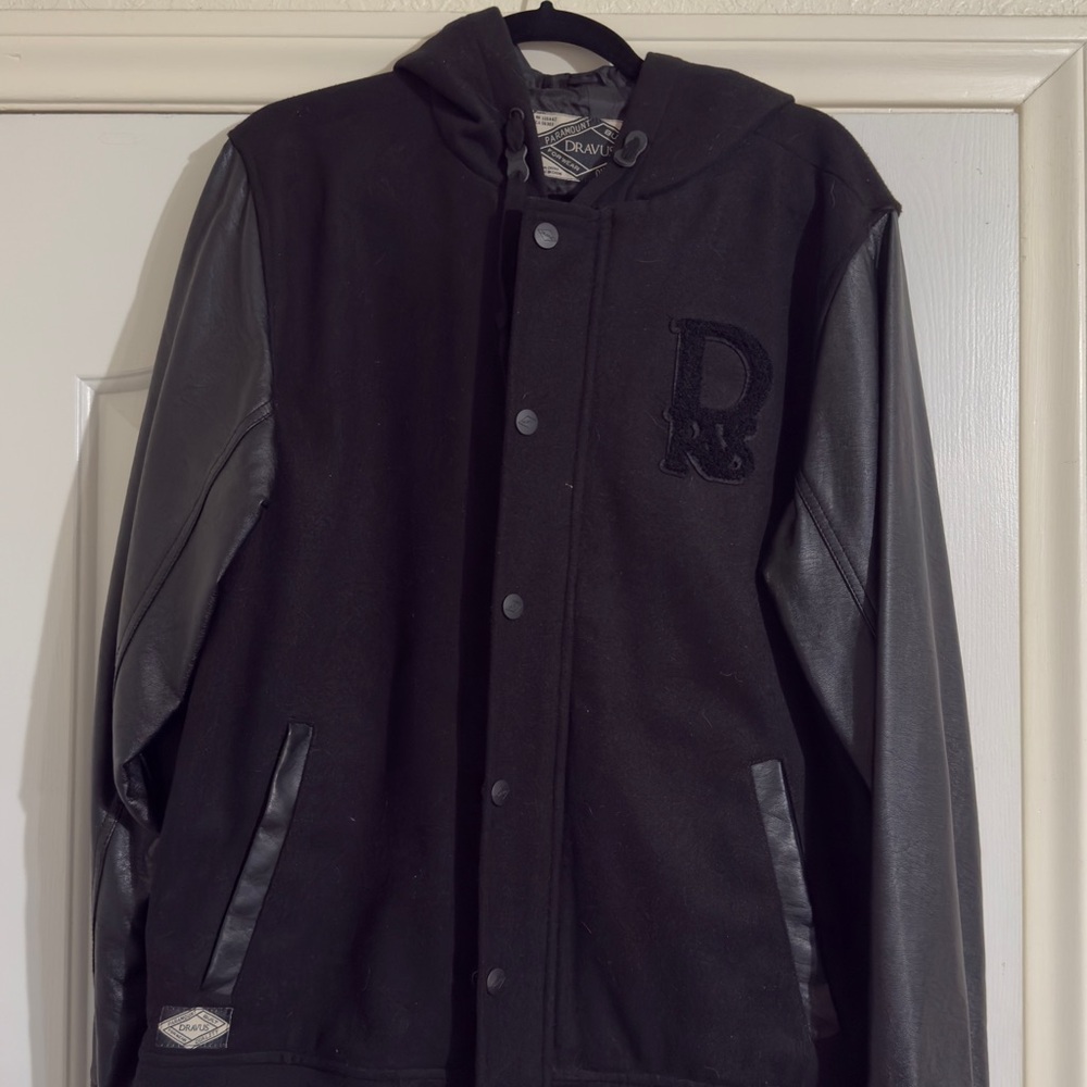 Men's Black Varsity Jacket with Hood